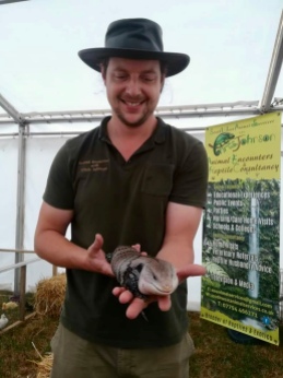 Barney the Blue Tongue Skink and I at the Totnes Show.